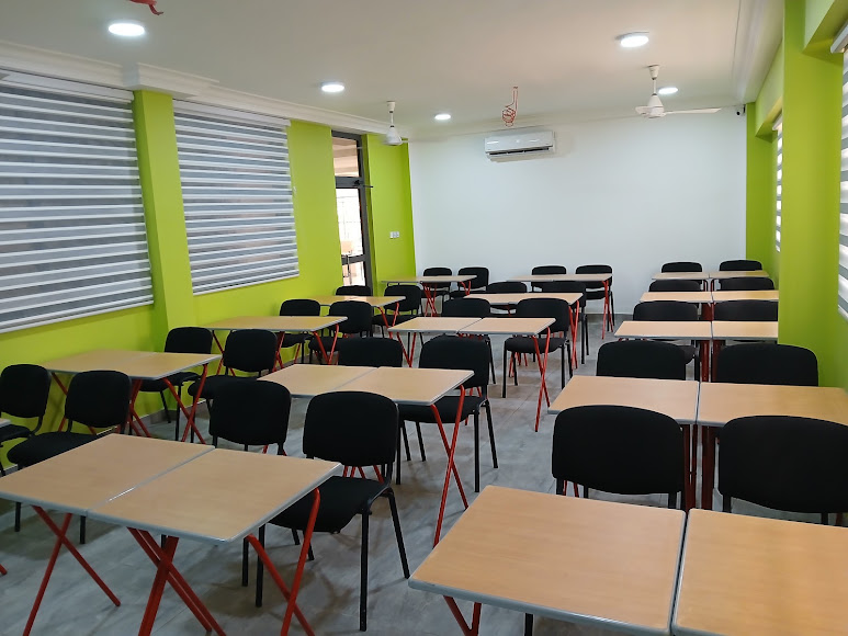 Wide view of a bright Duke Williams classroom